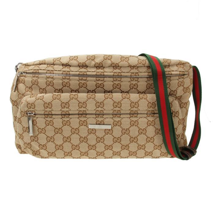 GUCCI Tag Medium Crossbody Bag Beige Leather Shoulder Bag