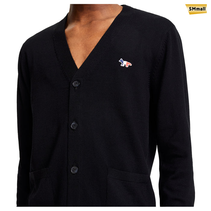 Maison Kitsune Men's Tricolor Fox Patch Cardigan FU00501KT1036 BLACK