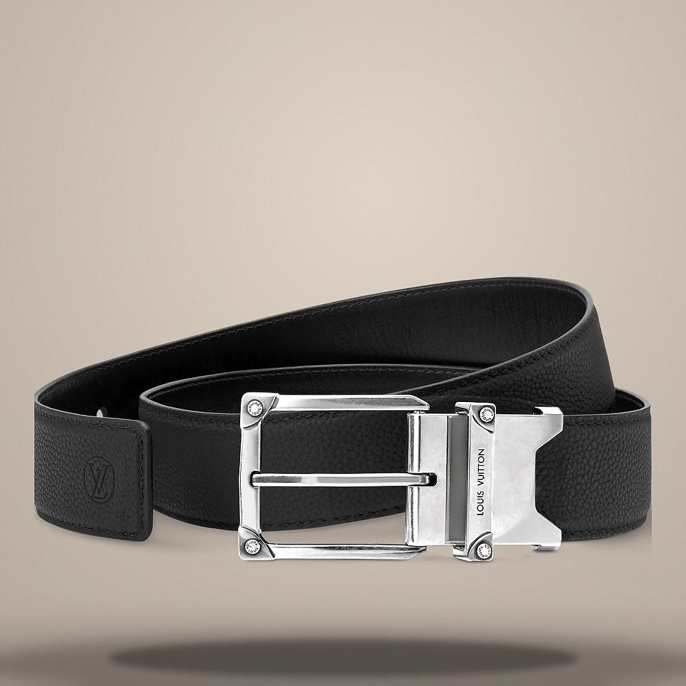 Louis Vuitton Corner Pin Trunk Reversible Belt 35mm Black Leather M4672
