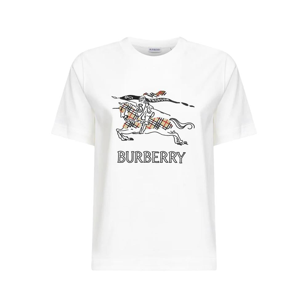 BURBERRY Lined Drawing Logo Print Short Sleeve T-Shirt White 8121038