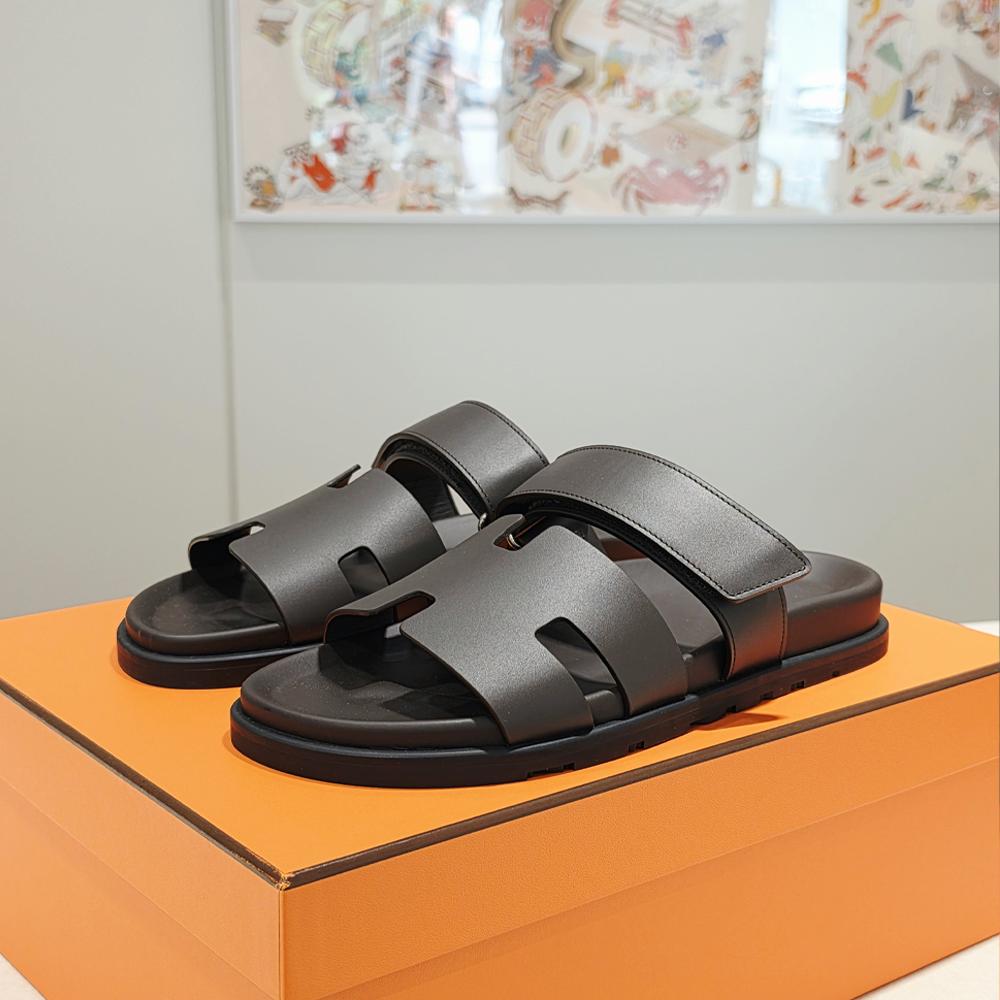 HERMES Men’s Chypre Sandals Brown Ebene Leather