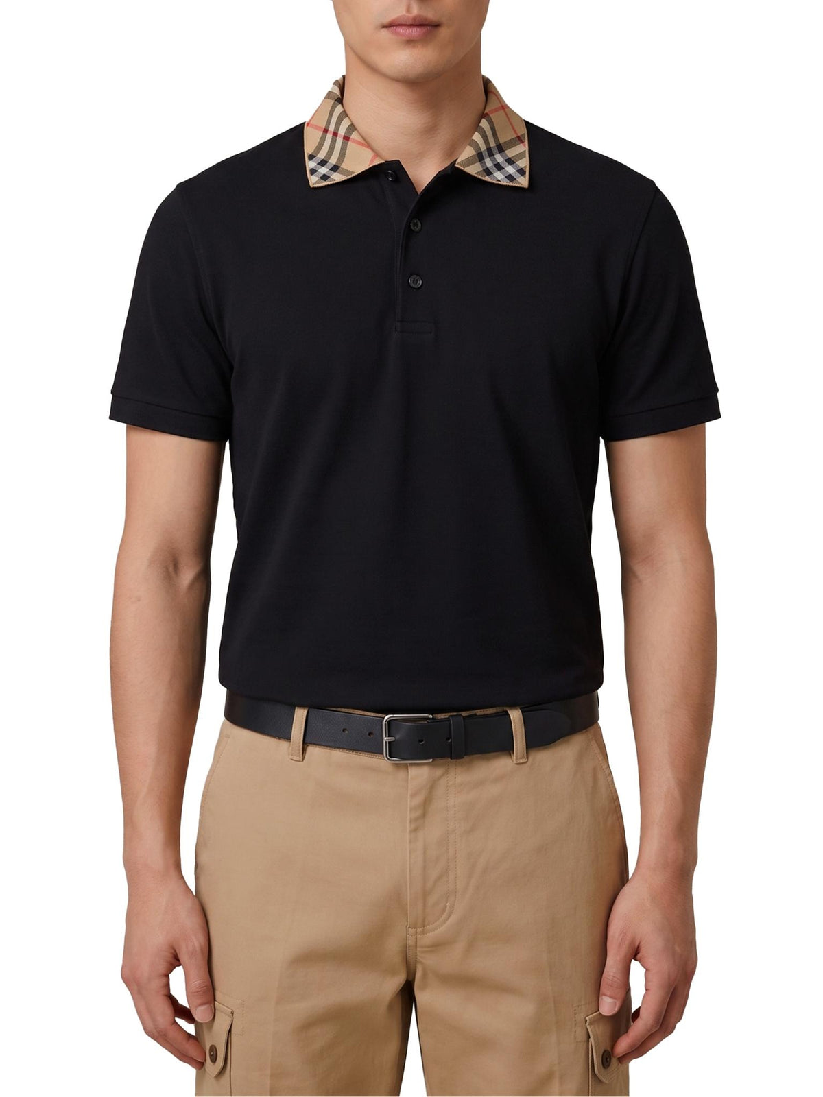 BURBERRY Black Cotton Short Sleeve Polo Shirt for Men