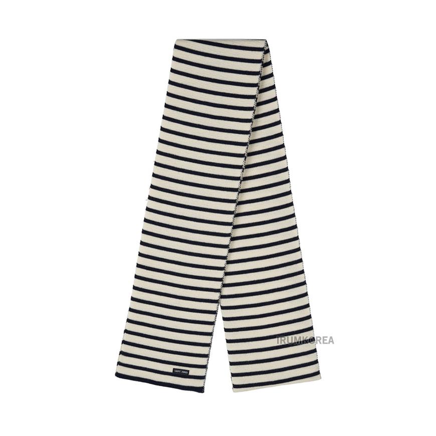 Saint James Ecru/Navy Grand R Wool Scarf Unisex