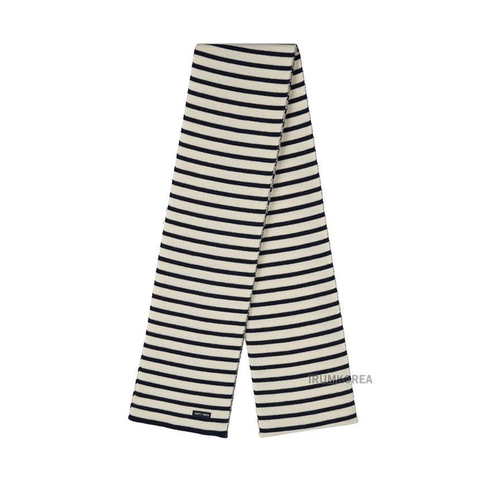 Saint James Ecru/Navy Grand R Wool Scarf Unisex