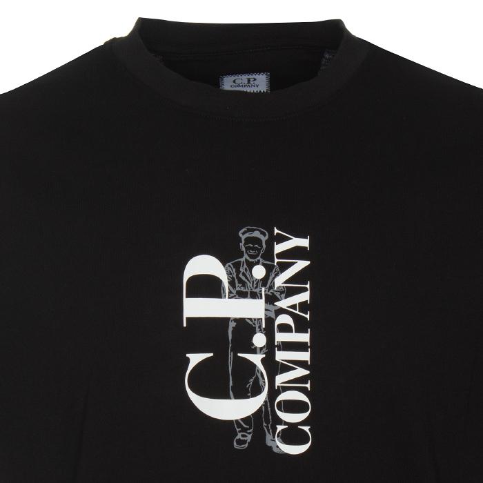 CP Company Men’s Vertical Logo T-Shirt Black Cotton