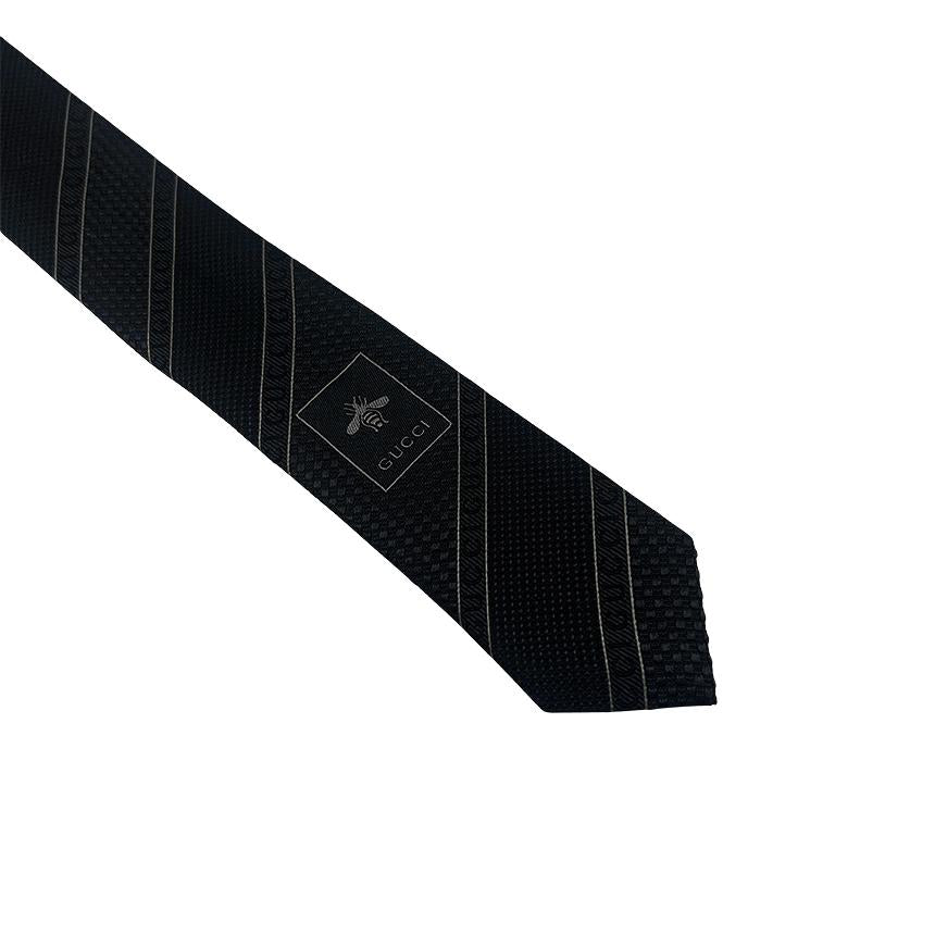 GUCCI Black Stripe Silk Tie