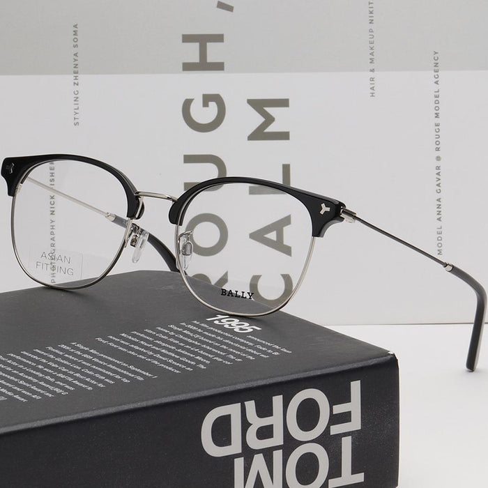 BALLY Gray Half-Rim Acetate Eyeglass Frames Unisex Asian Fit