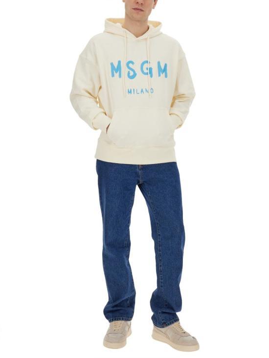 MSGM Ivory Logo Hooded Sweatshirt for Women 3640 MM5152 4700002