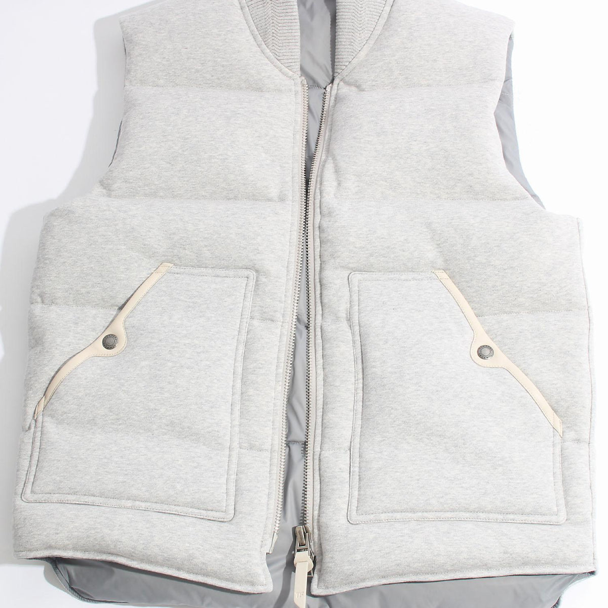 TOM FORD Gray Down Puffer Vest with Leather Detail