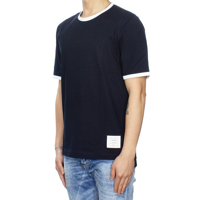 THOM BROWNE Ringer Cotton Tricolor Stripe Short Sleeve T-Shirt