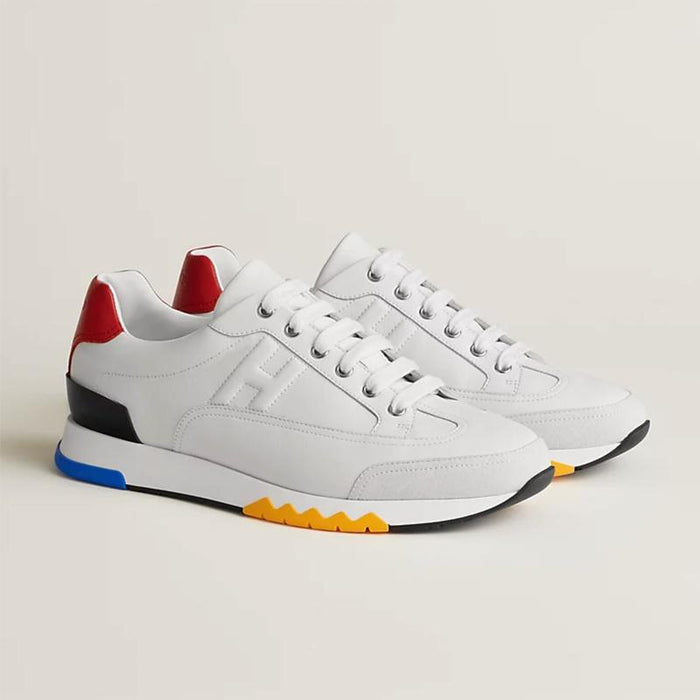 HERMES Trail Sneakers Calfskin Multicolor White Red Low Top Men