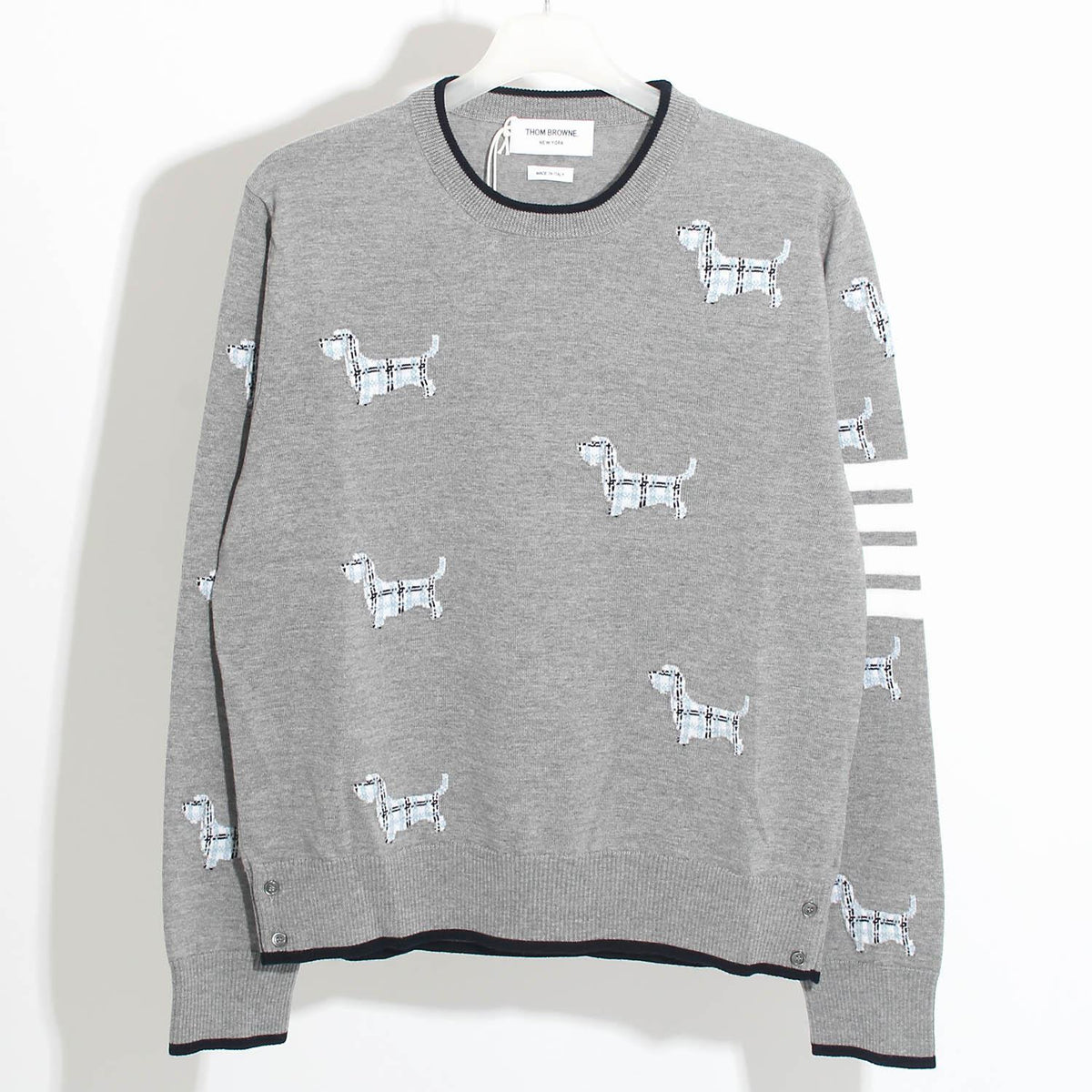 THOM BROWNE Hector Merino Wool Crewneck Sweater Light Gray