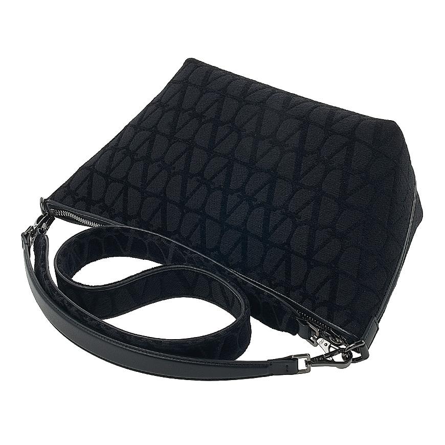 VALENTINO Iconography Leather Crossbody Shoulder Bag Black Unisex