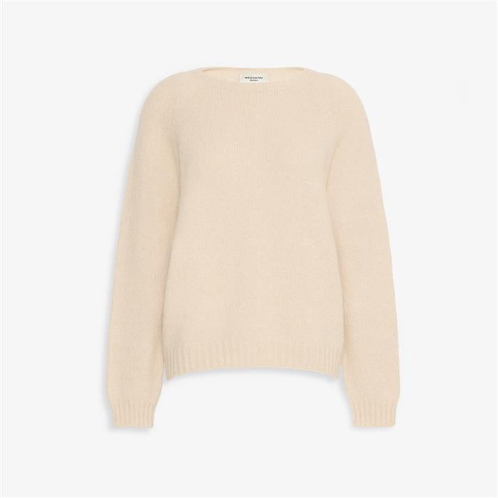 Max Mara Alpaca Blend Round Neck Knit Sweater Ivory