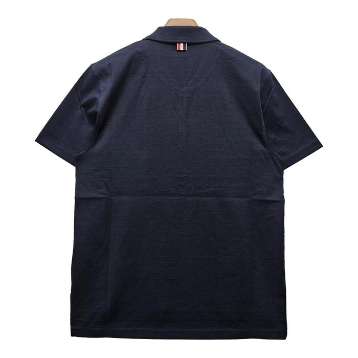 THOM BROWNE Relaxed Side-Slit Polo Shirt Navy Cotton