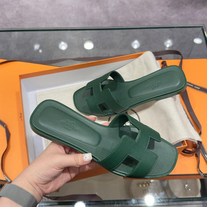 HERMES Oran Sandals Green Vert Cactus Leather