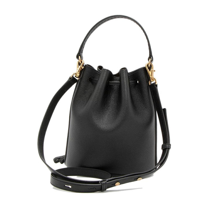 Tods Timeless Logo Black Leather Bucket Bag Crossbody