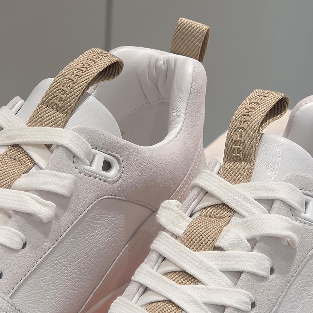 HERMES White Beige Suede Calfskin Low-Top Sneakers for Men