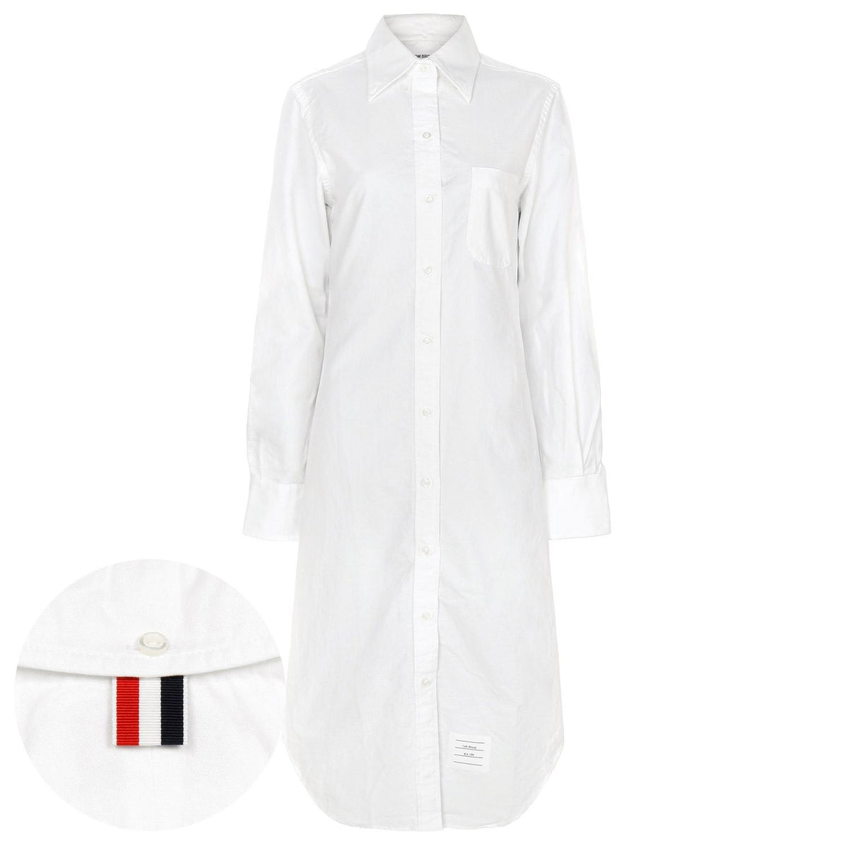 THOM BROWNE White RWB Oxford Shirt Dress Long Sleeve Women’s
