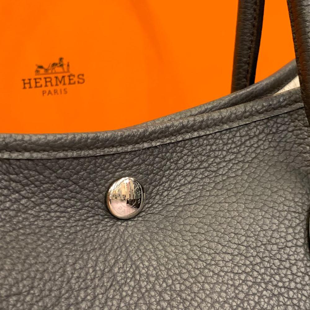 HERMES Garden Party Tote Bag Canvas Negonda Ecru Noir Palladium Hardware