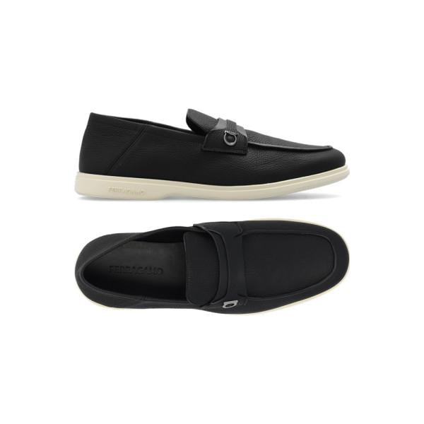 Ferragamo Gancini Ornament Deconstructed Loafers Black 0768454