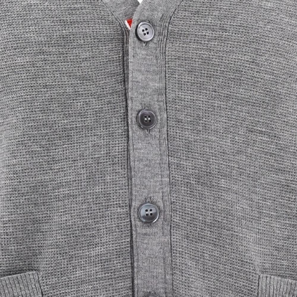 THOM BROWNE Men’s 4-Bar Fine Merino Waffle High V-Neck Cardigan