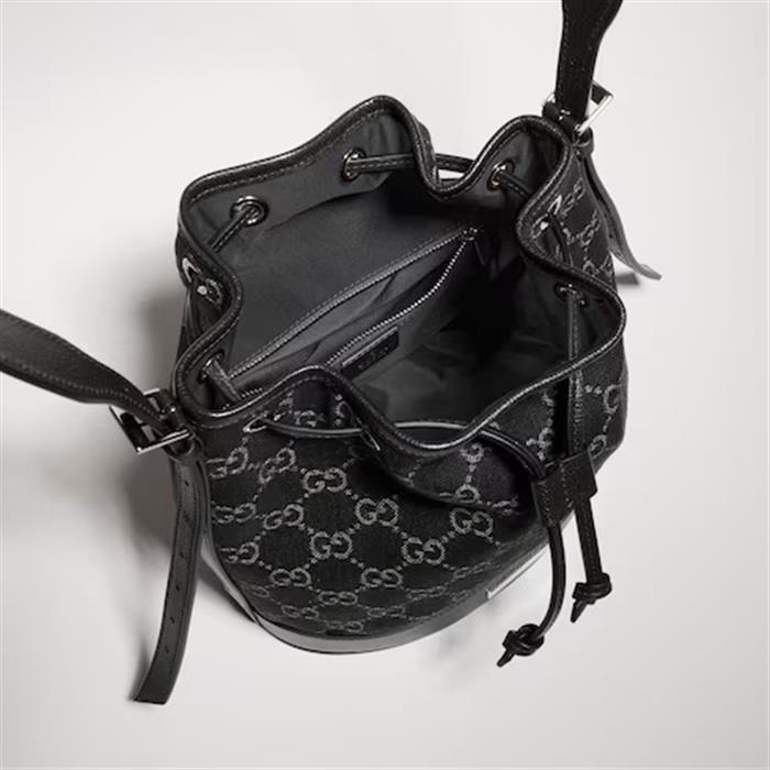 GUCCI Venice Small Bucket Bag Black Leather Shoulder Bag