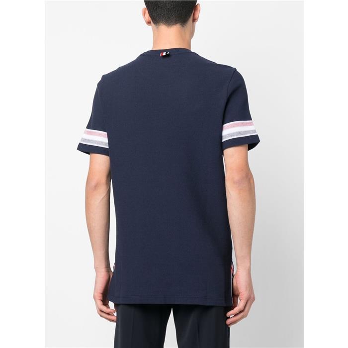 THOM BROWNE Textured Stripe Cotton Short Sleeve T-Shirt MJS204A