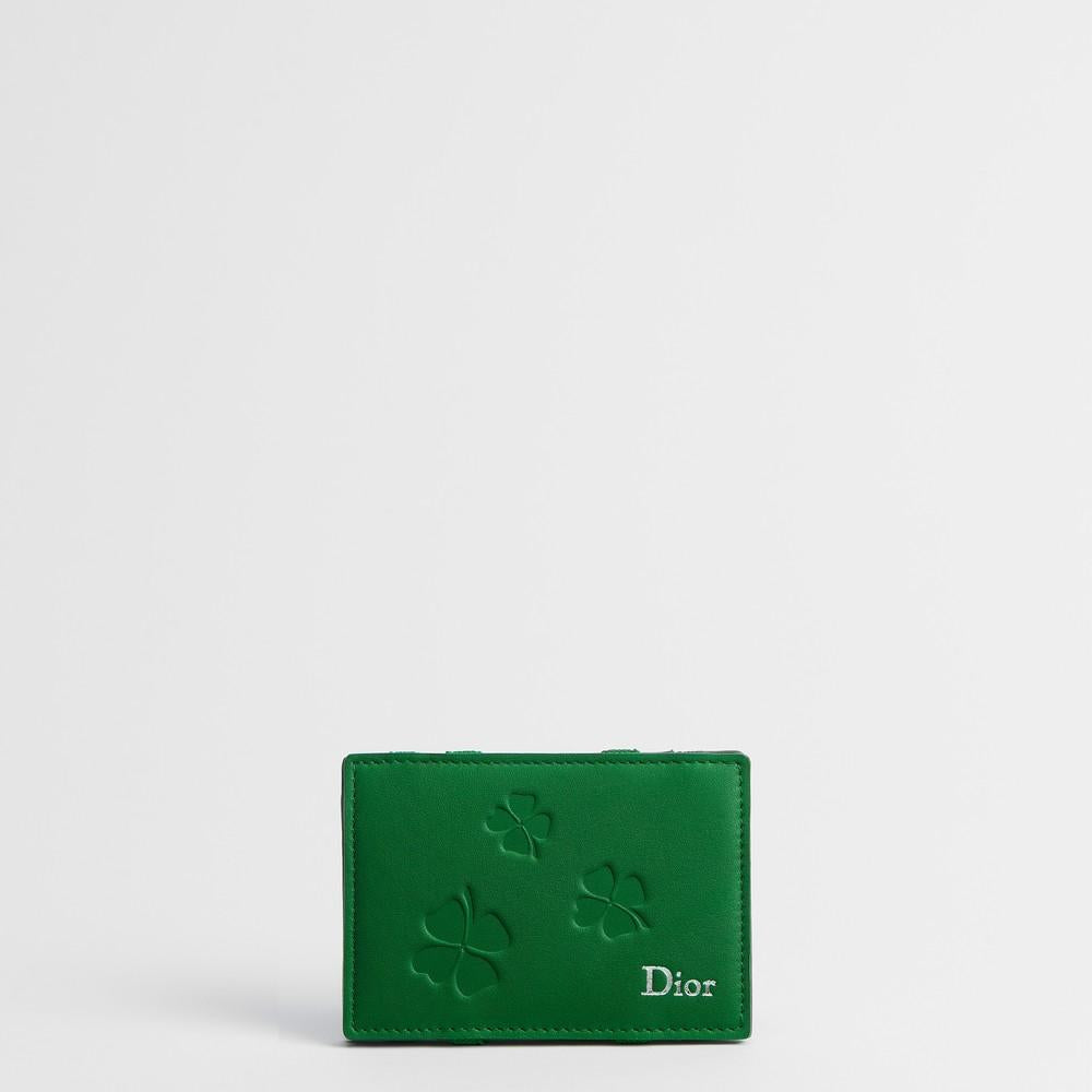 DIOR Bright Green Clover Embossed Calfskin Magic Cardholder
