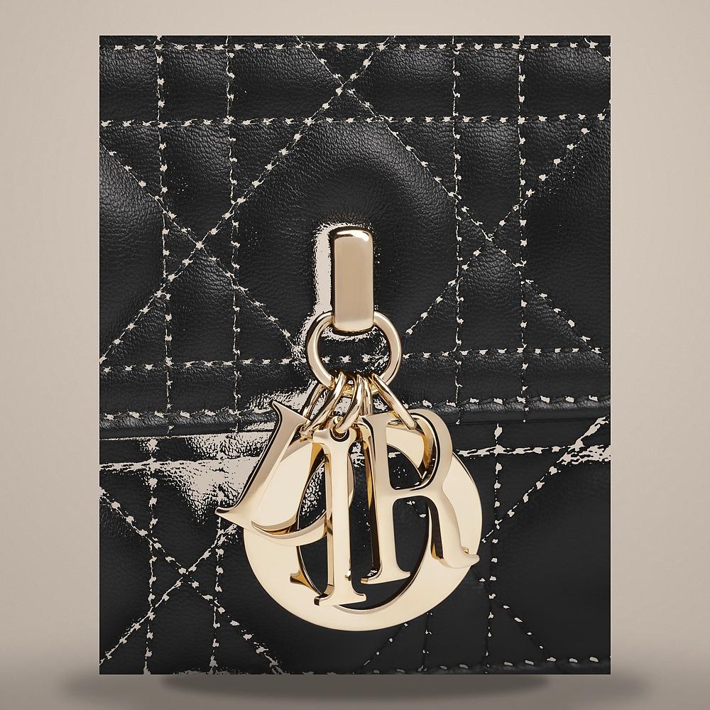 DIOR Black Cannage Lambskin My Dior Top Handle Shoulder Bag