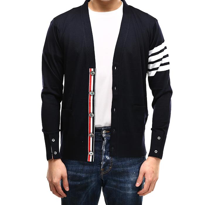 THOM BROWNE Merino Wool 4-Bar Stripe Cardigan Navy Men