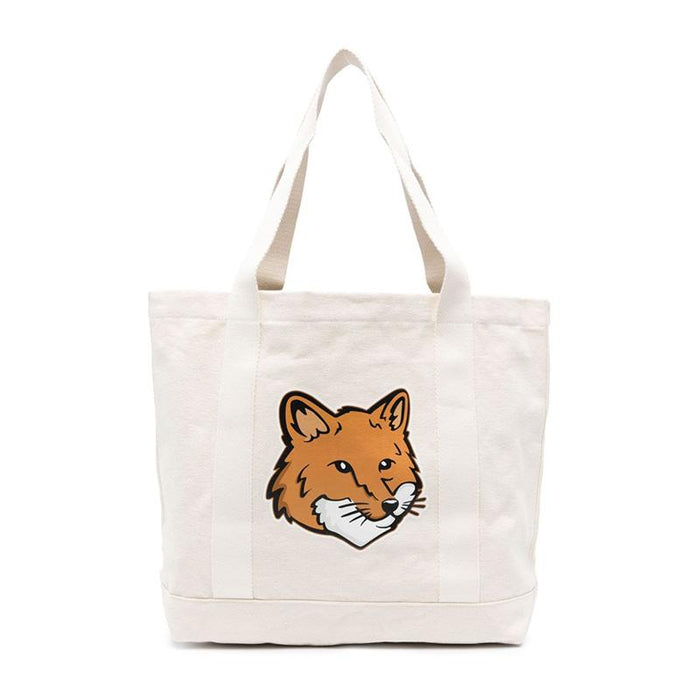 Maison Kitsune Ecru Canvas Fox Head Tote Bag Unisex