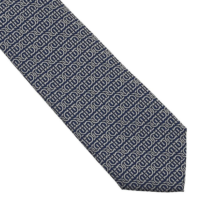 Ferragamo Gancini Silk Jacquard Tie Navy/Ivory Men’s