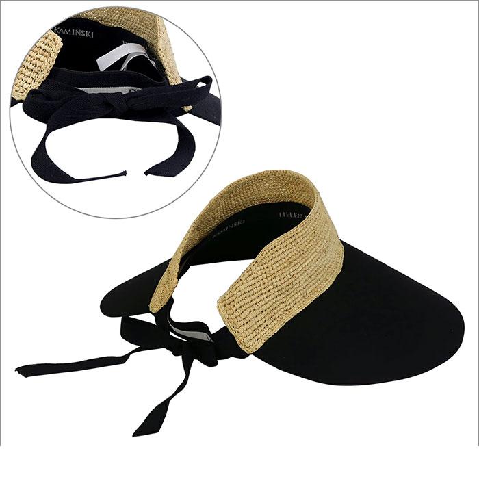 HELEN KAMINSKI Natural Black Raffia Rosalie Visor Sun Cap