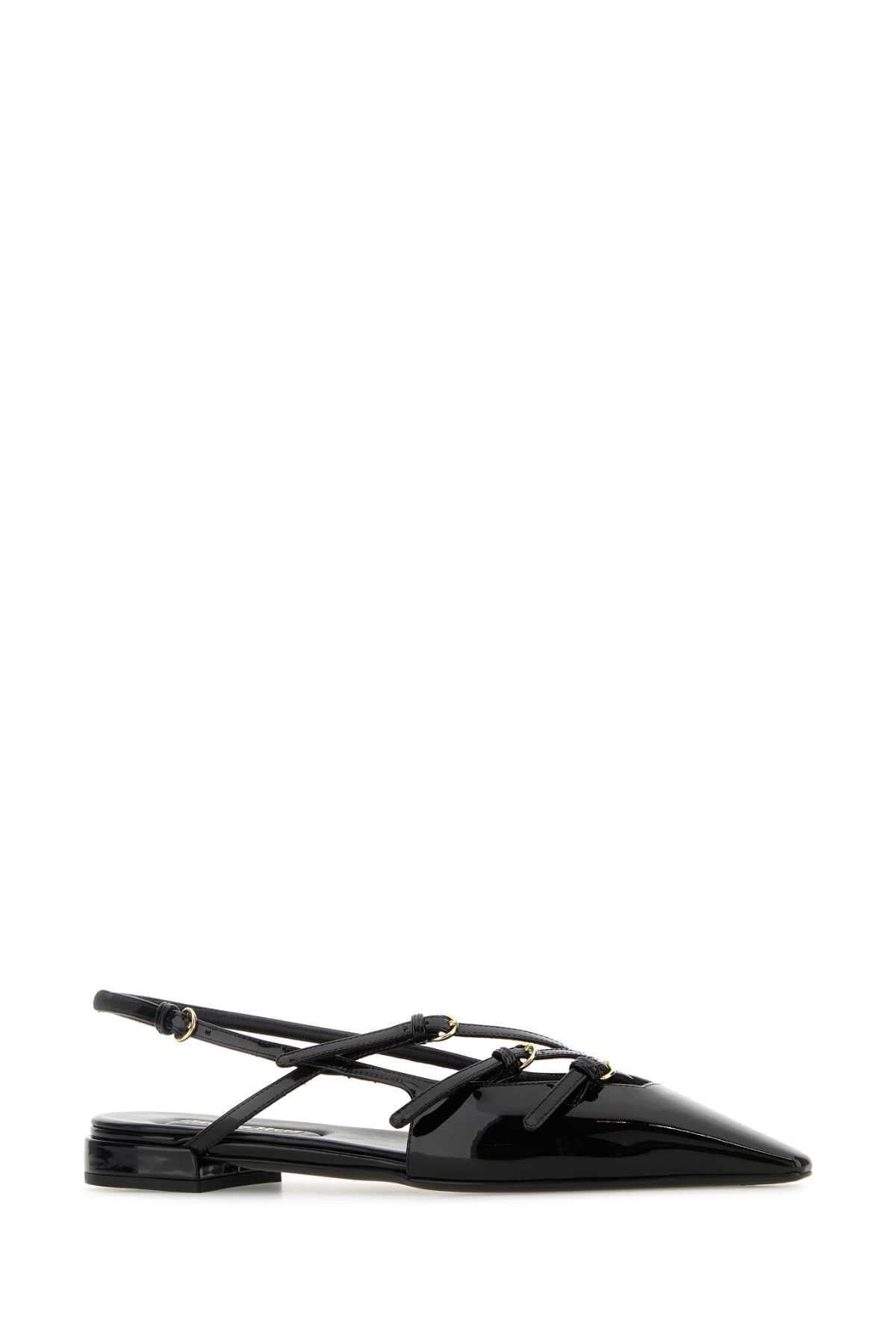 Miu Miu Black Leather Flat Shoes