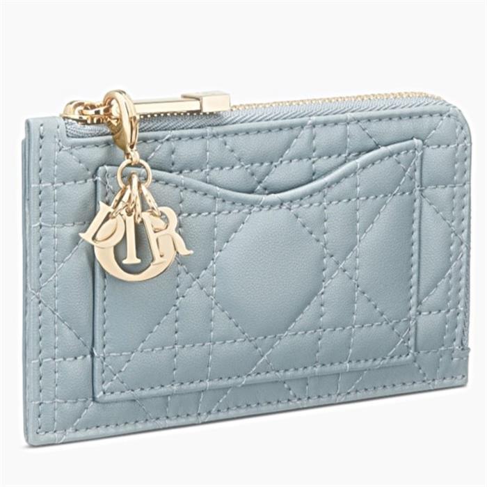 DIOR Lady Dior Cannage Lambskin Compact Card Holder Wallet Black