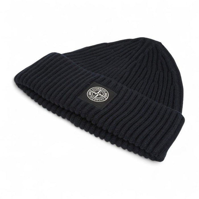STONE ISLAND Black Rib Knit Unisex Beanie