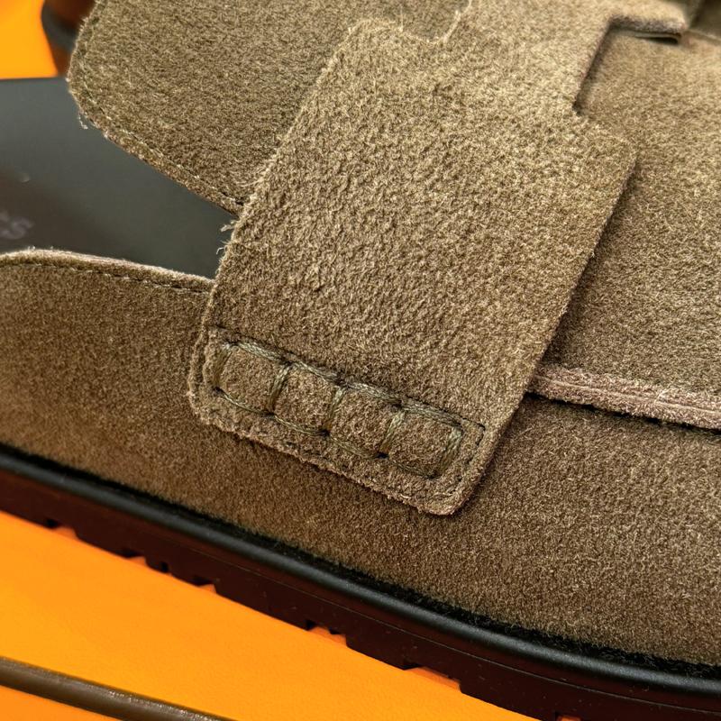 HERMES Etoupe Suede Calfskin Go Mule Sandals for Men