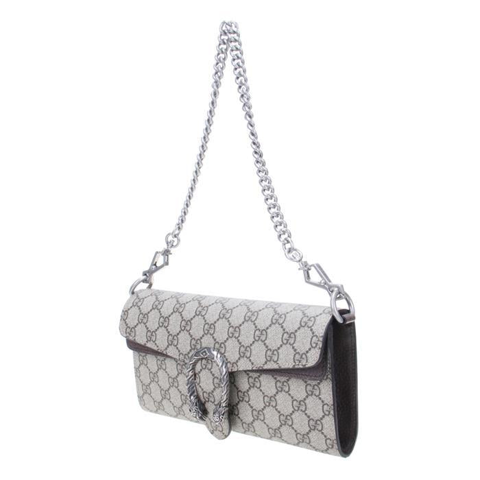 GUCCI Dionysus Small Shoulder Bag Brown Canvas Leather Trim