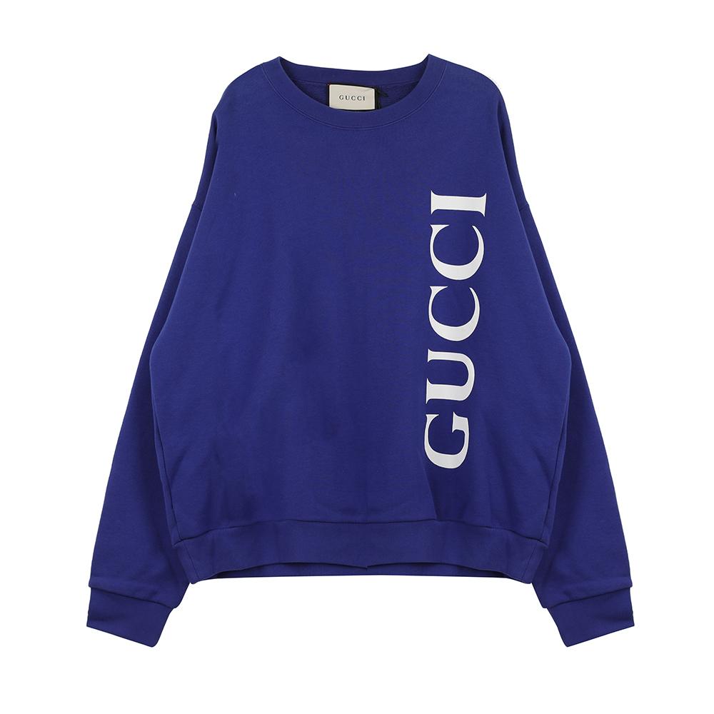 GUCCI Logo Crewneck Sweatshirt Navy Cotton Men 599345 XJB1C 4118