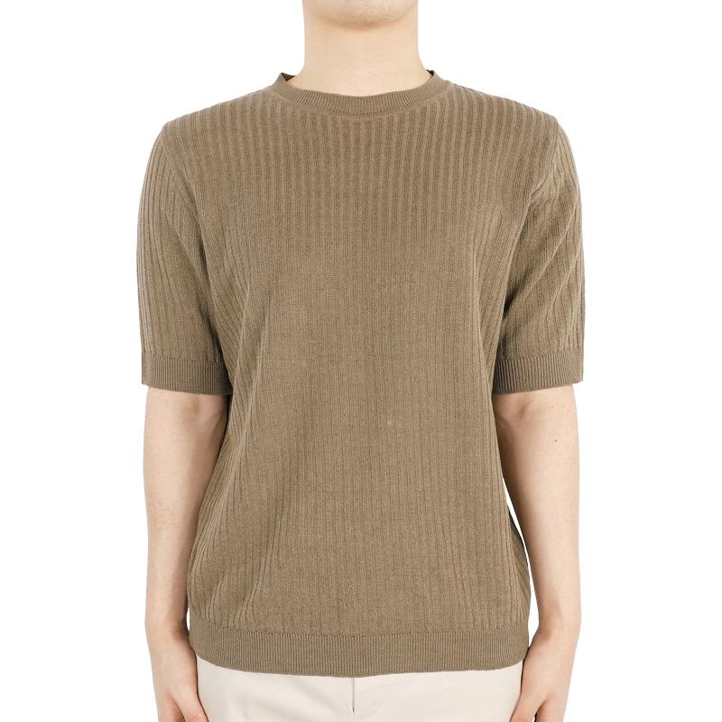LARDINI Brown Short Sleeve Cotton Crewneck Knit Sweater for Men