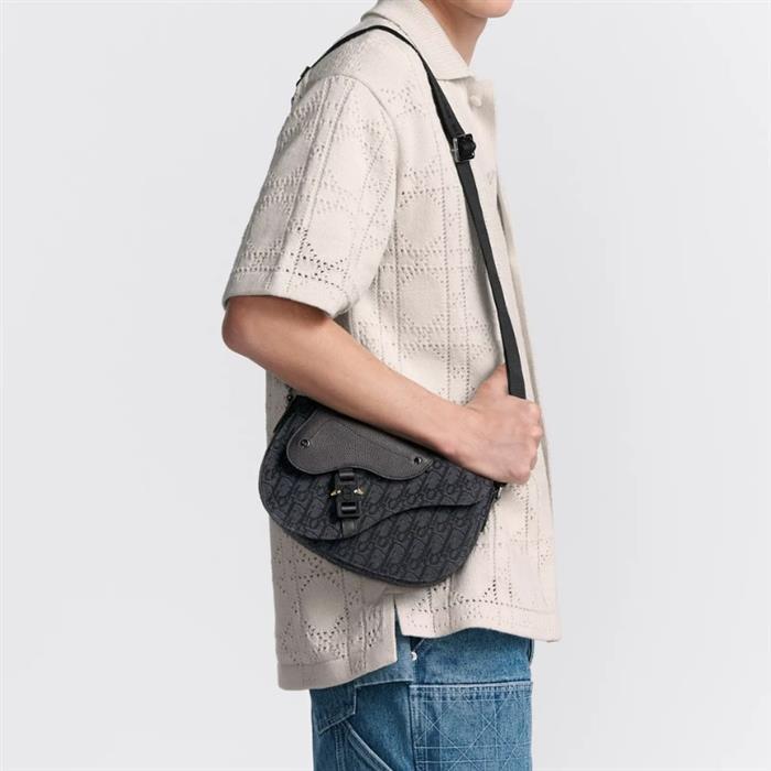 DIOR Saddle Strap Bag Crossbody Bag Leather Black