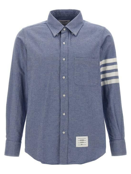 THOM BROWNE Solid Flannel 4-Bar Name Tag Straight Fit Long Sleeve Shirt