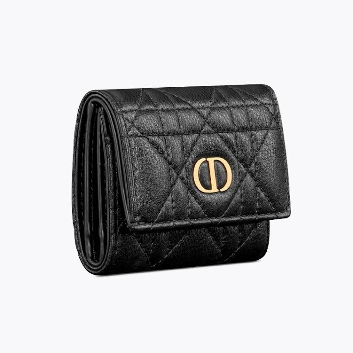 DIOR Caro Verona Leather Compact Wallet Black S5251UWHC M900