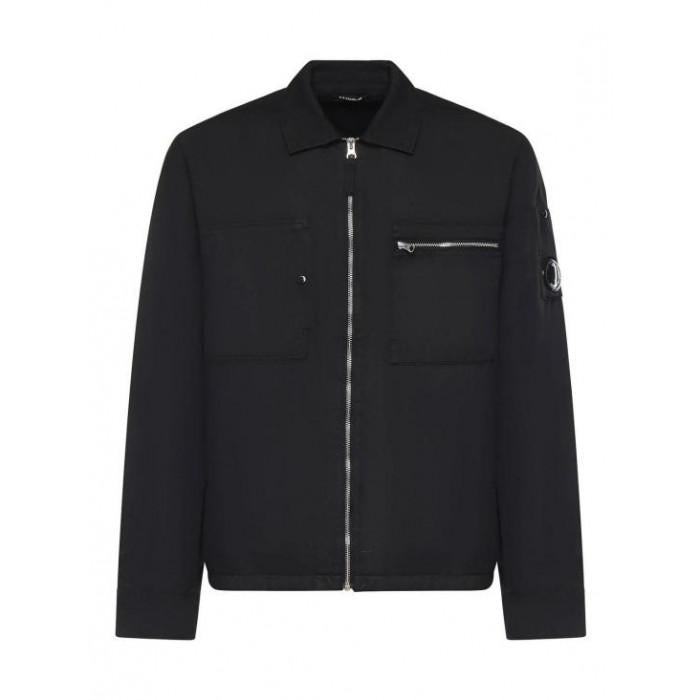 CP Company Cotton Linen Lens Zip Overshirt Jacket Black