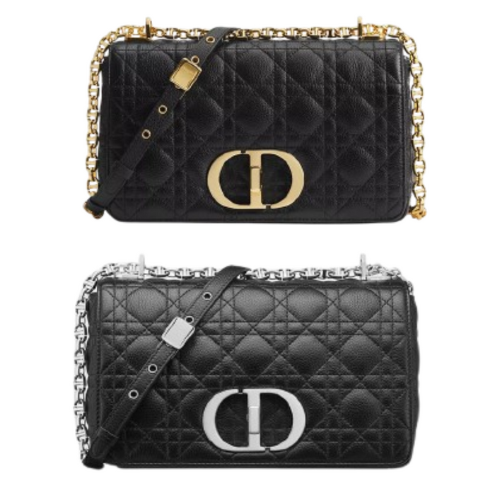 DIOR Caro Medium Tote Bag Black Cannage Gold Silver Hardware