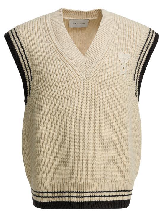 AMI White Cream Knit Vest UKS865 KN0161