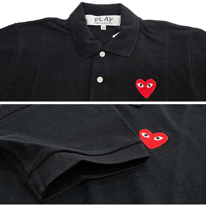 Comme des Garcons Unisex Black Polo Shirt Red Heart Logo