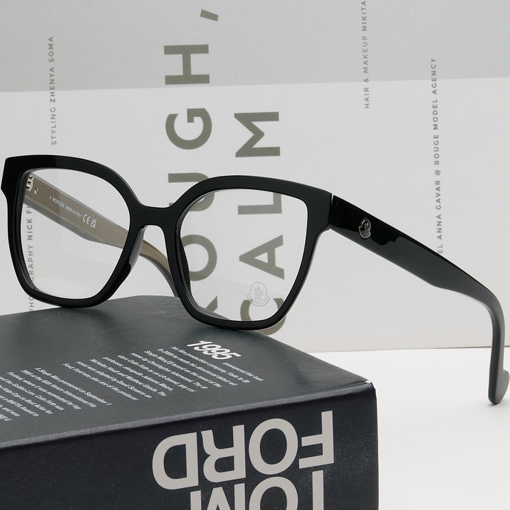 Moncler Black Square Cat Eye Acetate Oversized Eyeglasses Frames ML5155 001