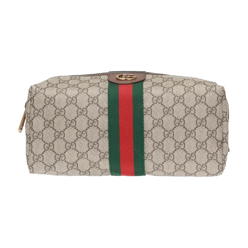 GUCCI Ophidia GG Brown Coated Canvas Zip Pouch Clutch